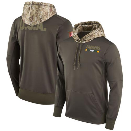 Men's Green Bay Packers Nike Olive Salute to Service Sideline Therma Pullover Hoodie - Click Image to Close